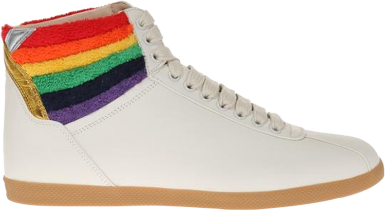 Кроссовки Gucci Lace Up High Top Rainbow Heel Collar, белый