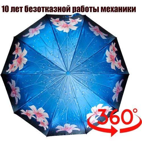Смарт-зонт Sponsa, автомат, 3 сложения, купол 98 см., 10 спиц, система «антиветер», чехол в комплекте, для женщин, синий