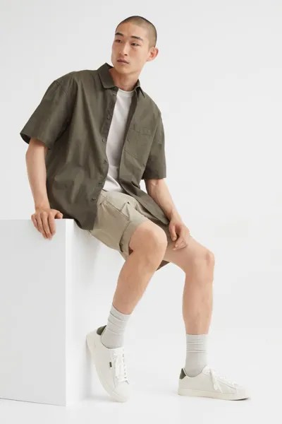 Кроссовки из искусственной кожи H&M, светло-серый/зеленый хаки