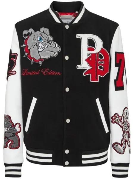 Philipp Plein бомбер с нашивками Bulldogs, черный