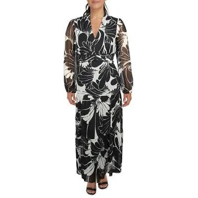 Женское длинное вечернее платье макси цвета слоновой кости черного цвета с цветочным принтом 16 BHFO 9937