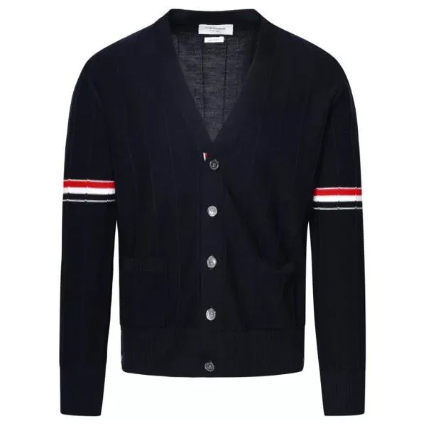 Кардиган navy virgin wool cardigan Thom Browne, черный
