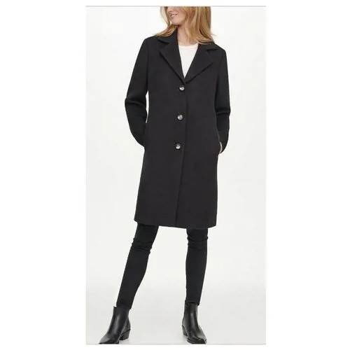 Пальто DKNY M черное на пуговицах до колена с английским воротником Womens Black Walker Coat Black Wool Blend