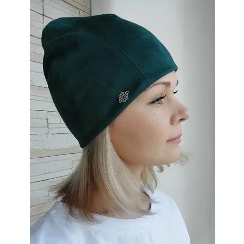 Шапка бини  шапка женская, размер 55,5-56 см, зеленый