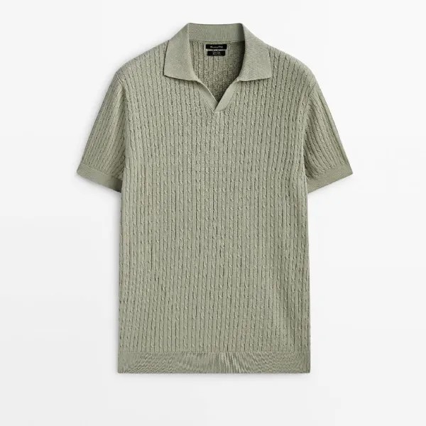 Свитер-поло Massimo Dutti Cable, зеленый