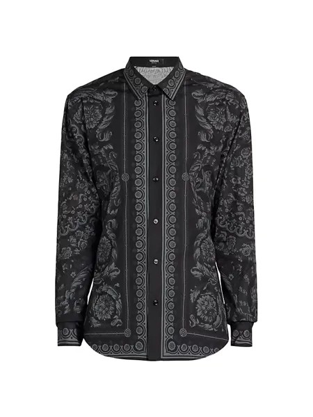 Рубашка на пуговицах спереди в стиле фуляр Barocco Versace, черный