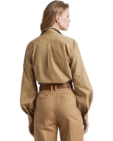 Рубашка LAUREN Ralph Lauren Twist-Front Broadcloth Cropped Shirt, цвет Classic Camel