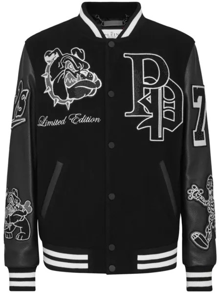 Philipp Plein бомбер с нашивками Bulldogs, черный