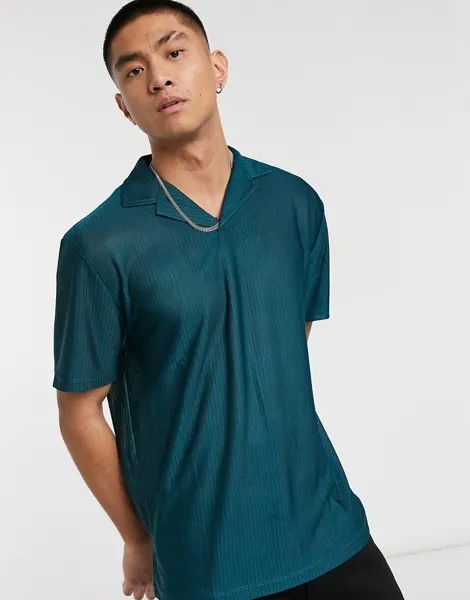 Свободная футболка-поло в сетчатую полоску с отложным воротником ASOS DESIGN-Зеленый