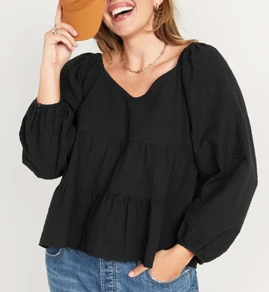 Рубашка с распашным топом из жатого хлопка Old Navy Black, размер XXL
