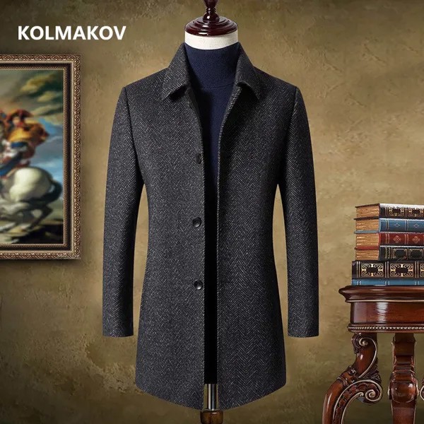 KOLMAKOV 2021 Новое поступление зимняя Двусторонняя шерстяное пальто уплотненный Тренч пальто для мужчин, мужская Смарт повседневные шерстяные куртки, размер M-XXXL