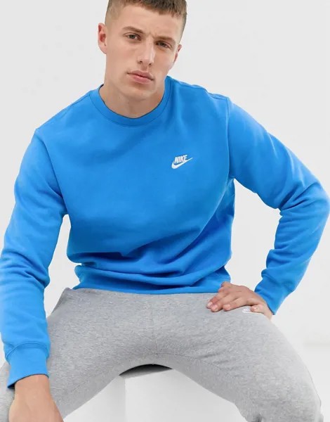 Синий свитшот с круглым вырезом Nike Club-Голубой