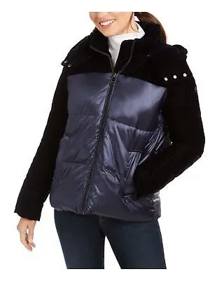 CALVIN KLEIN Женская темно-синяя зимняя куртка-пуховик на молнии с бархатной отделкой и капюшоном, пальто M