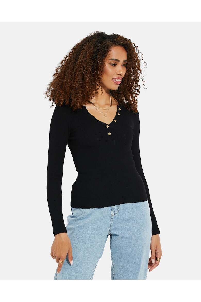 Rachael 5107 Блузка в рубчик с заостренным воротником Threadbare, черный