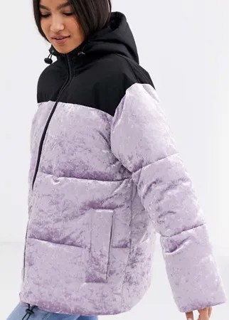 Лавандовый пуховик со вставками ASOS DESIGN-Мульти