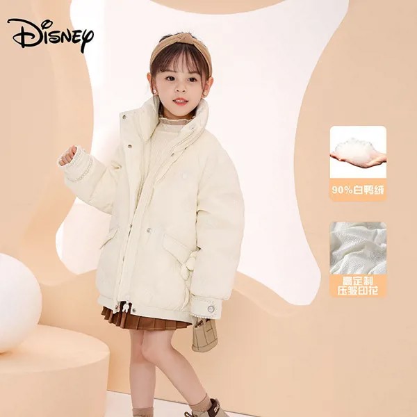 Пуховик с отложным воротником для девочек Disney, зимний однотонный пуховик на белом утином пуху, повседневный стиль, утепленный легкий стиль, ...