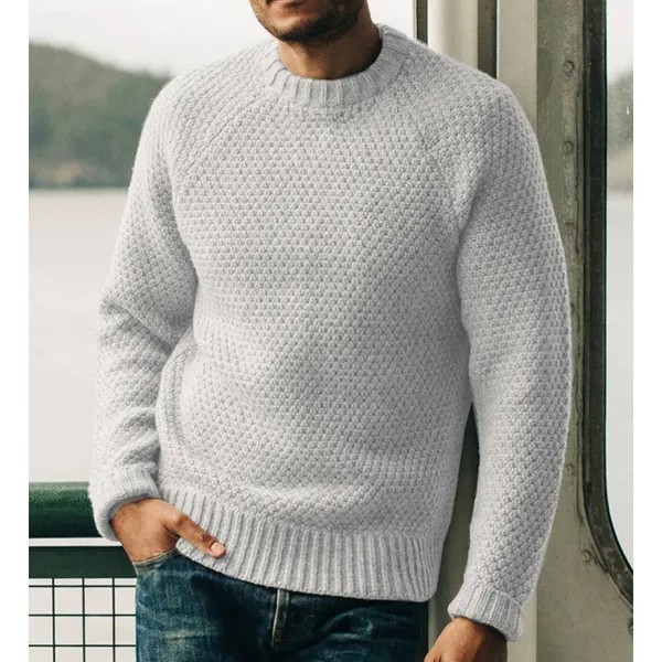 Мужская мода Ретро сплошной цвет Повседневный пуловер с круглым вырезом Свитер