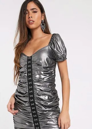 Серебристое платье мини с эффектом металлик и сборками Skylar Rose-Серебристый