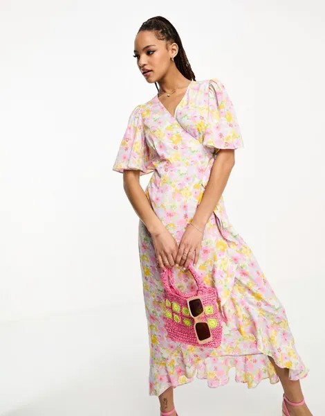 Розовое чайное платье макси с запахом спереди Vero Moda
