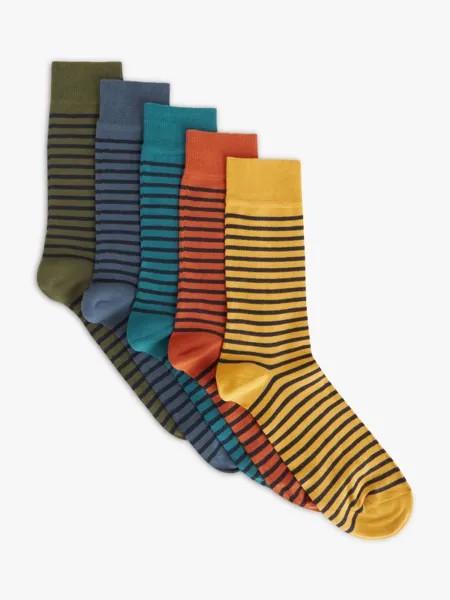 Мужские носки в бретонскую полоску из органического хлопка с насыщенным содержанием хлопка John Lewis, зеленый/оранжевый/бирюзовый/темно-синий/желтый
