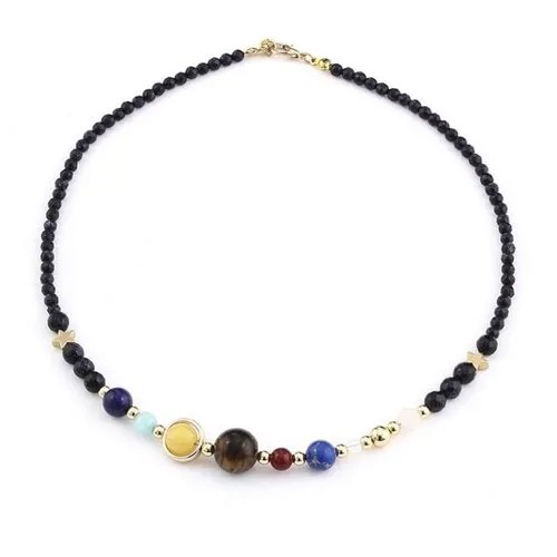 Колье Accessori, бирюза, опал, нефрит, лабрадорит, лазурит, агат, тигровый глаз, длина 42 см, синий