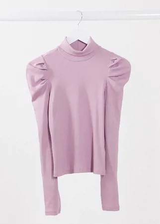 Розовый лонгслив из органического хлопка со сборками на рукавах Monki Ronja