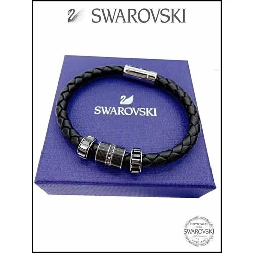 Жесткий браслет SWAROVSKI, кристаллы Swarovski, карбон, размер 18 см, размер S, черный