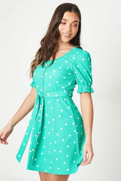 Мини-платье Petite Green Spot с завязкой спереди в форме сердца Dorothy Perkins, зеленый