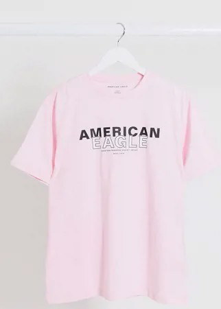 Розовая футболка с большим логотипом American Eagle-Розовый цвет