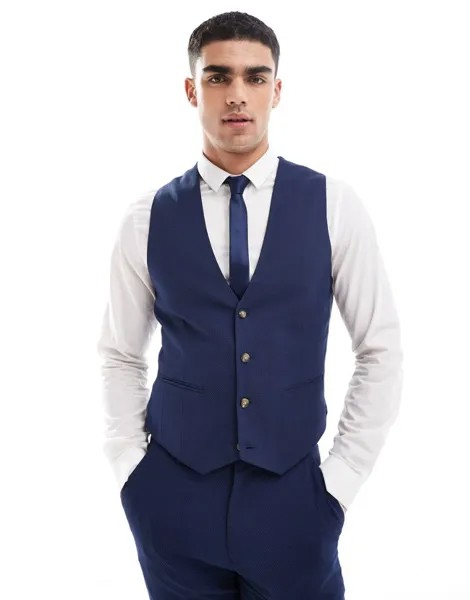 Темно-синий костюм-скинни с микротекстурой ASOS DESIGN Wedding