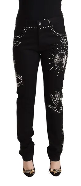VALENTINO Джинсы Черные хлопковые брюки узкого кроя со средней талией и украшением W30 Рекомендуемая розничная цена 900 долларов США