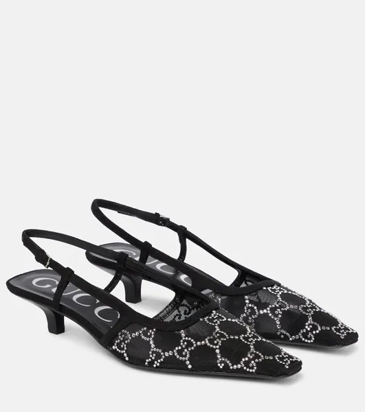 Декорированные туфли-лодочки Gucci Demi с ремешком на пятке Gucci, черный