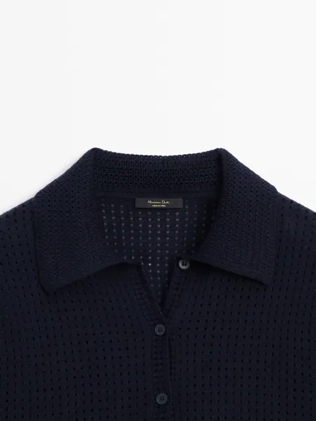 Свитер ришелье с воротником-поло Massimo Dutti, navy blue
