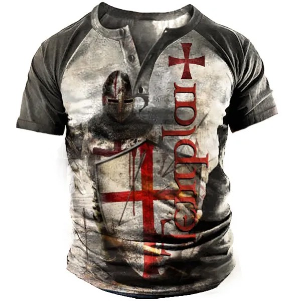Мужская футболка с короткими рукавами Templar Jesus Cross с винтажным принтом Henley