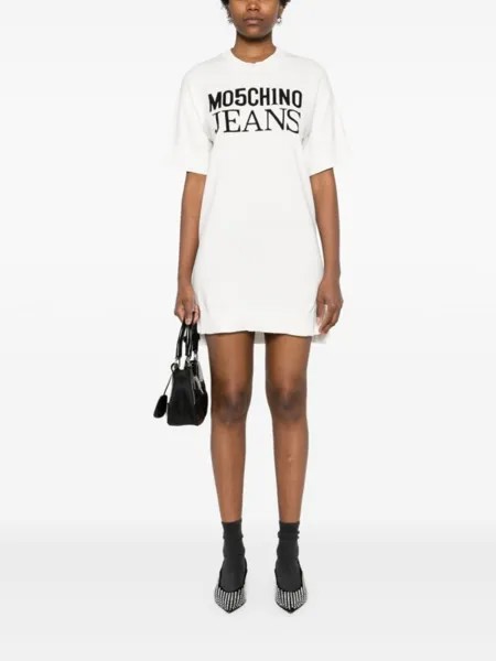 MOSCHINO JEANS платье мини с жаккардовым логотипом, белый