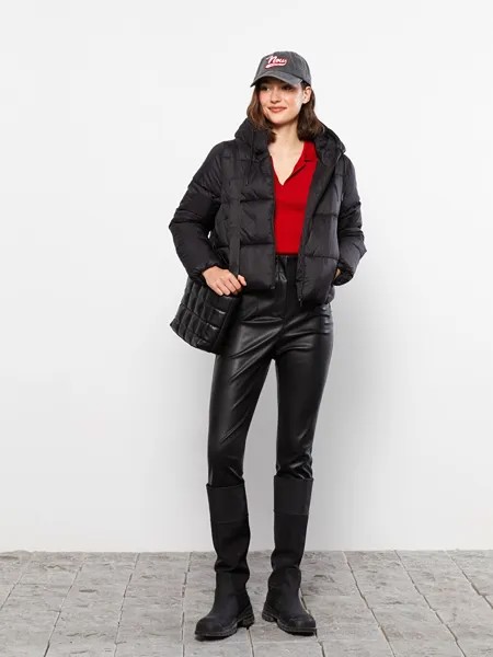 Однотонный женский пуховик с капюшоном и длинными рукавами LCW Casual