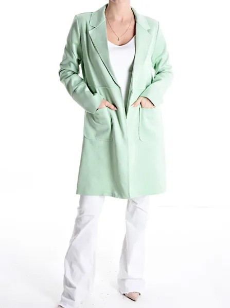 Замшевое пальто дастер с карманами без подкладки, цвет Celadon