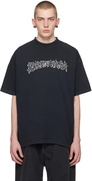 Черная металлическая футболка своими руками Balenciaga, цвет Faded black/White
