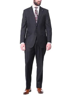 Blujacket Мужской однотонный костюм стандартного кроя из 100% шерсти темно-синего цвета с половиной парусины