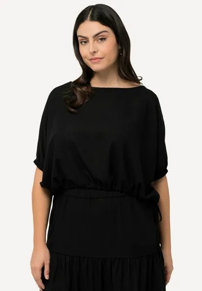Топ LEINENMIX, OVERSIZED, U-BOOT-AUSSCHNITT, HALBARM Ulla Popken, черный