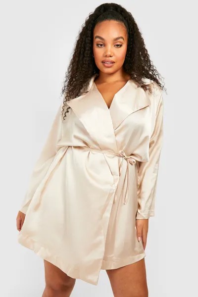 Платье-пиджак из атласа с поясом Boohoo, серый