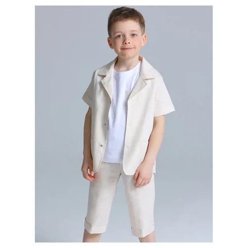 Комплект одежды Дашенька, майка и бриджи, нарядный стиль, размер 98, белый, бежевый