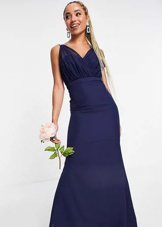 Темно-синее платье-бандо для подружки невесты с отделкой из органзы Missguided Bridesmaid-Темно-синий