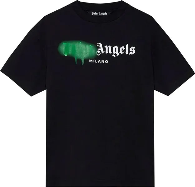 Футболка Palm Angels Milano Sprayed Logo T-Shirt 'Black/Green', черный