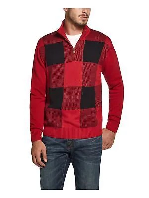 ЗАЩИТНЫЙ ВИНТАЖНЫЙ мужской красный хлопковый свитер в мелкую клетку классического кроя с молнией в четверть размера XXL