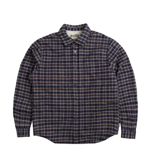 Рубашка Sherpa Lined Plaid Shirt Stussy, синий