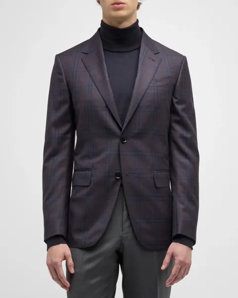 Мужское спортивное пальто в шерстяную клетку ZEGNA, цвет Dark Purple Check