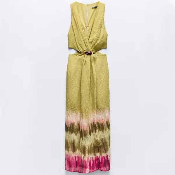 Платье Zara Cut-out Tie-dye Midi, мультиколор