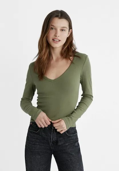 Рубашка с длинным рукавом V-NECK Stradivarius, цвет khaki