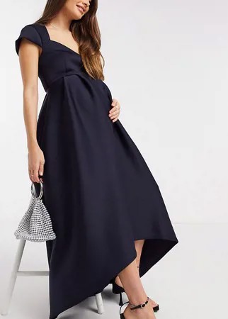 Темно-синее платье мидакси для выпускного с короткими рукавами и ассиметричным подолом True Violet Maternity-Темно-синий